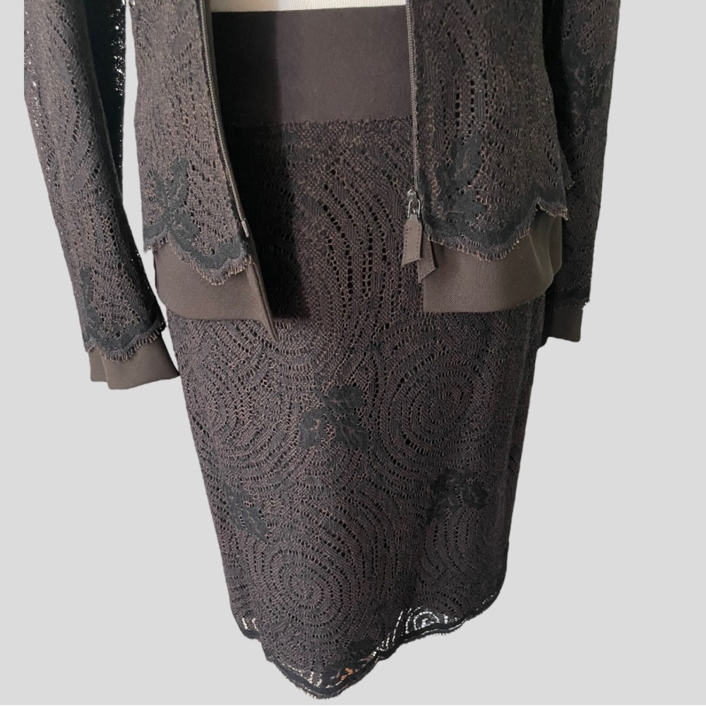 AKRIS LACE SUIT JACKET SKIRT SIZE 6 SWITZERLAND - Picture 5 of 17